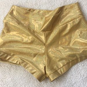 Gold holographic dance shorts